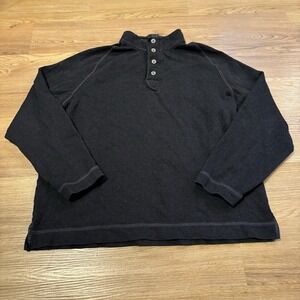 Tommy Bahama Henley Sweater Mens XL Herringbone Black 1/4 Button Mock Neck‎
